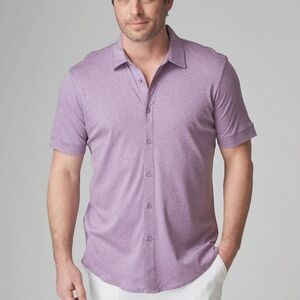 Raffi Purple And White Tiny Basket Weave Pattern Short Sleeve Button Up …